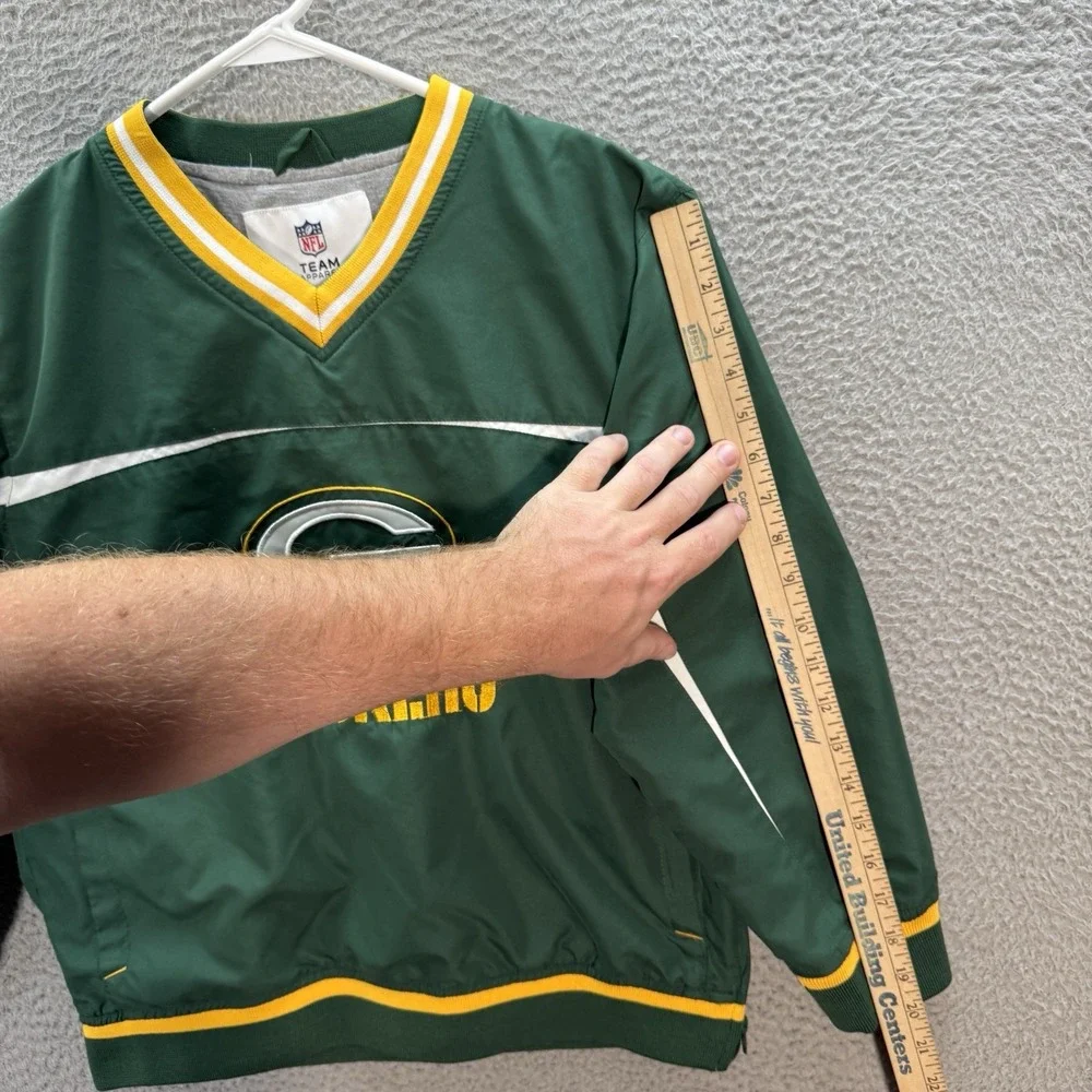 Vintage Green Bay Packers Jacket Boys Youth Large Green Windbreaker Football Y2K